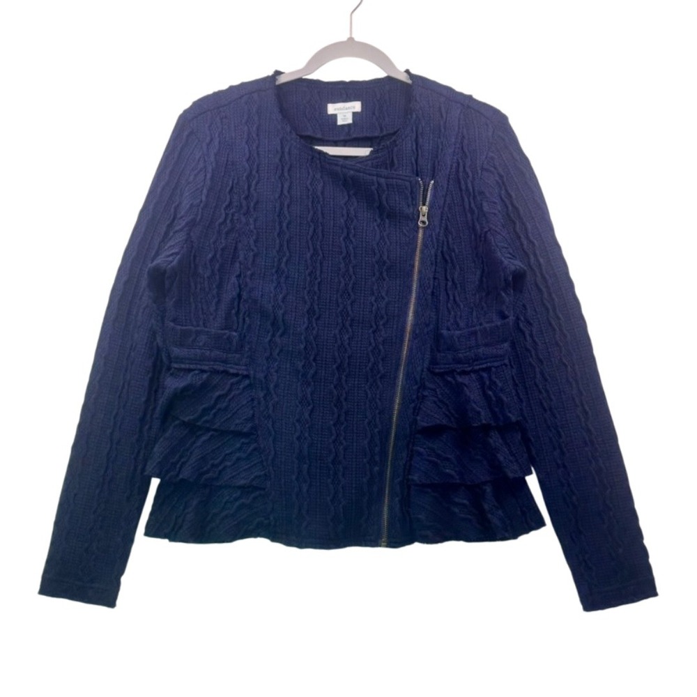 Sundance Navy Textured Ruffle Jacket – Size M‎ – Excellent Condition